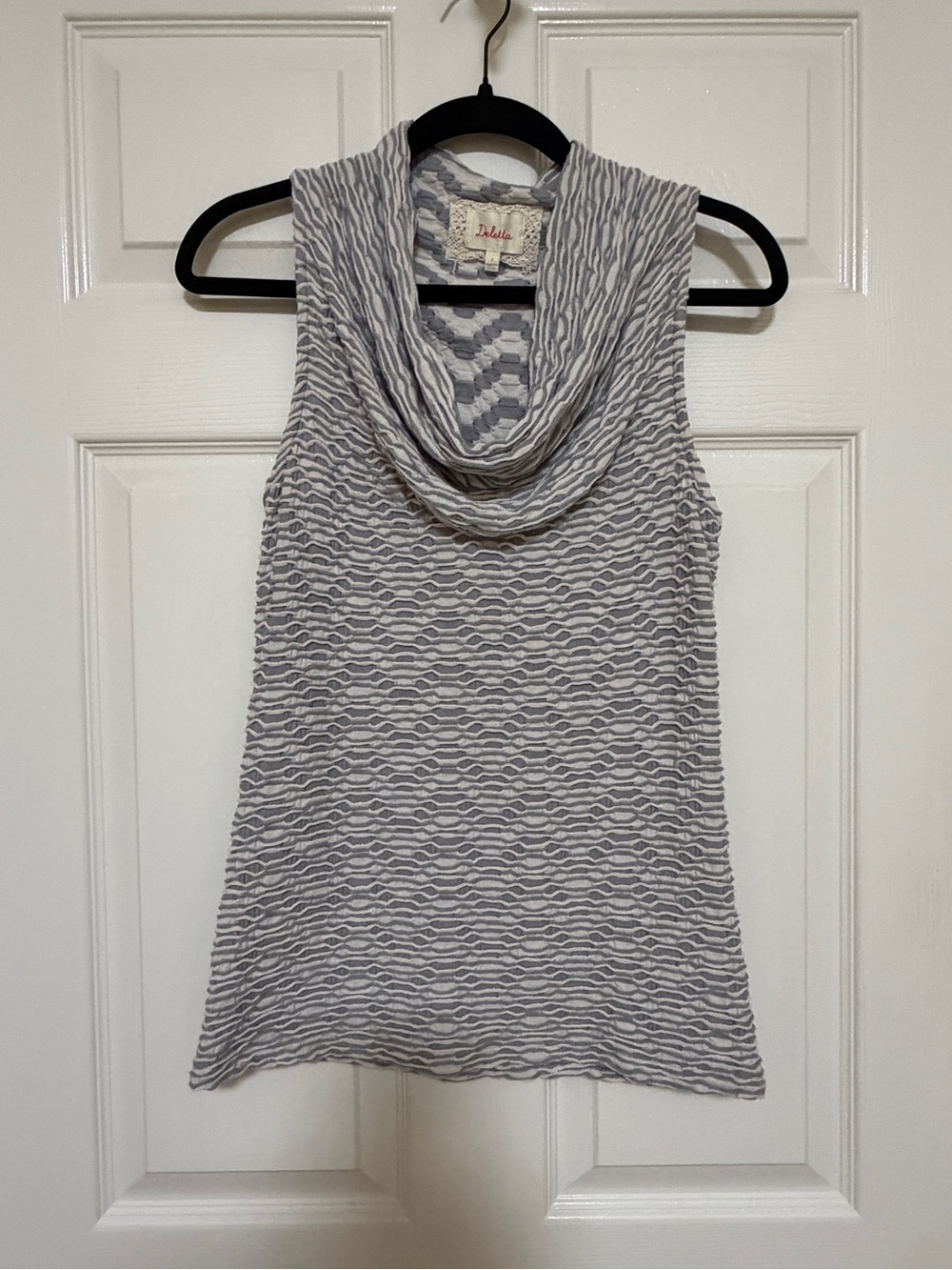 Anthro Deletta Textured Knit Cowl Neck Tank Top Gray White S
